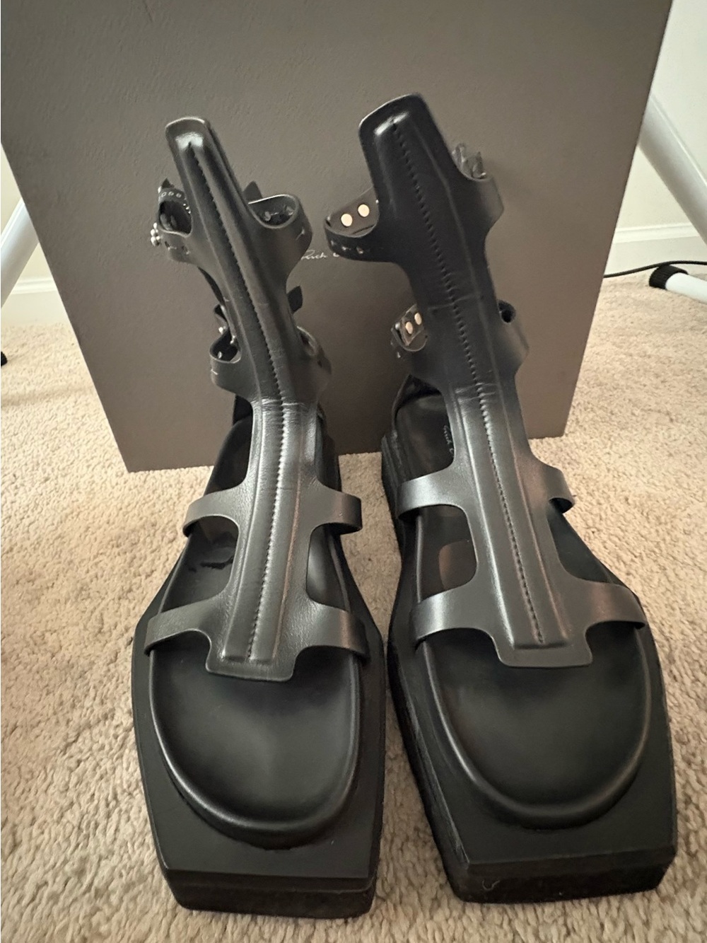 Rick Owens Black Sculptural Gladiator Sandals